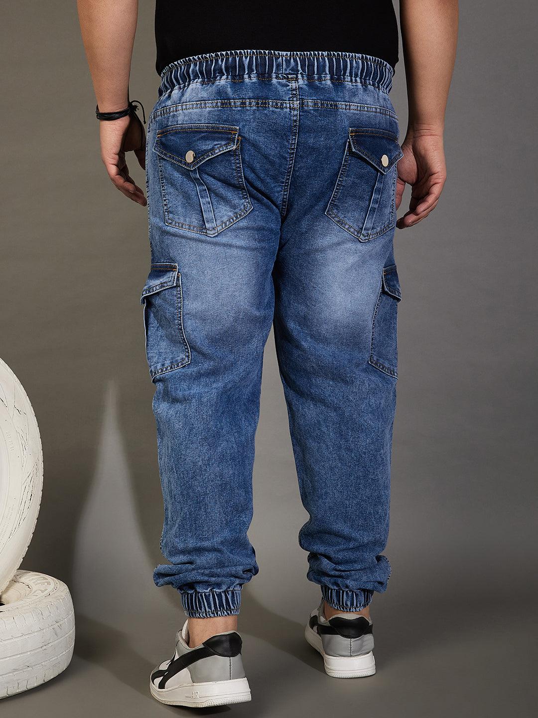 Men Plus Size Imperial Washed Indigo Denim - bigbanana