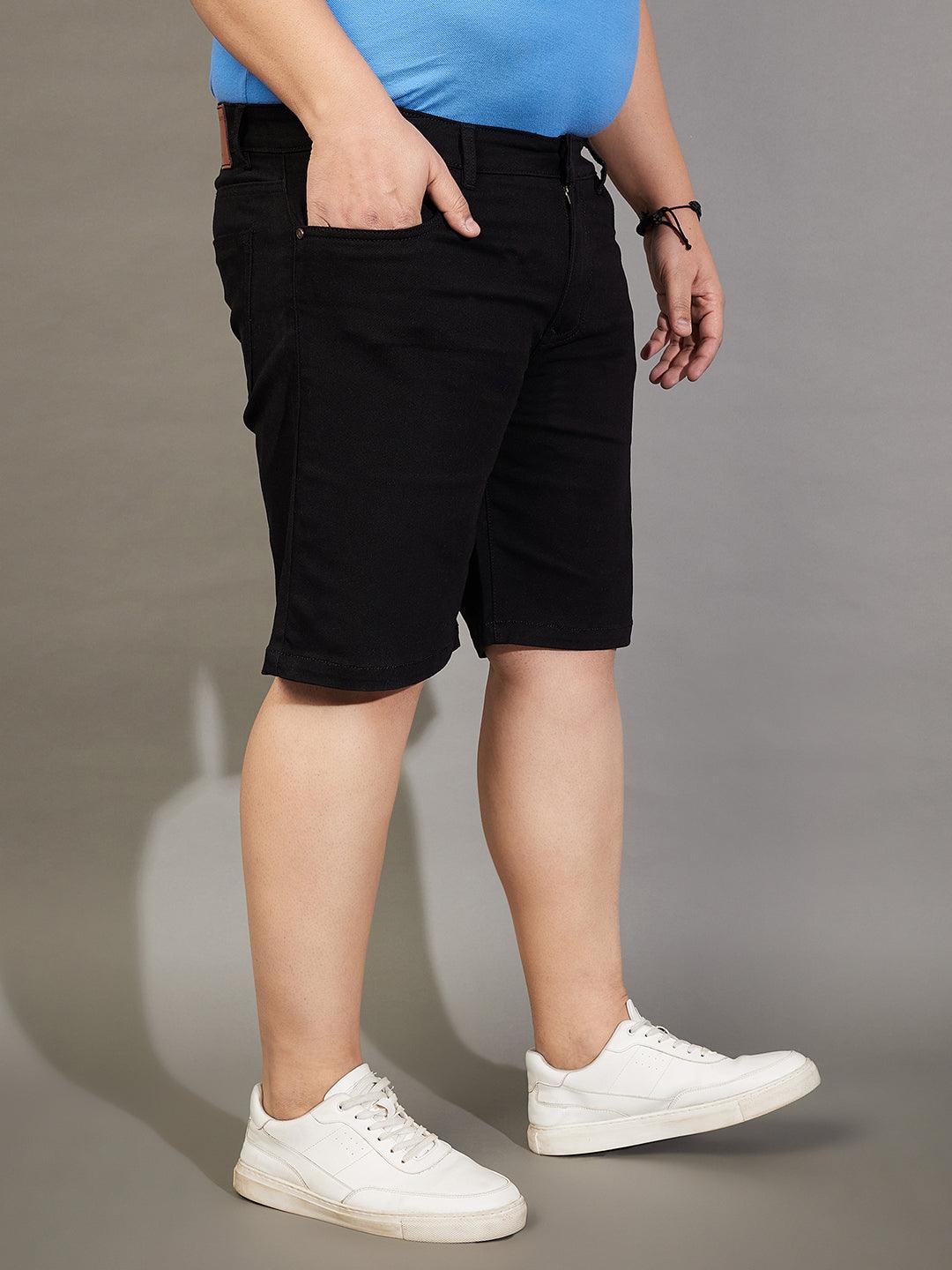 Men Plus Size Impetus-Black Solid Shorts - bigbanana