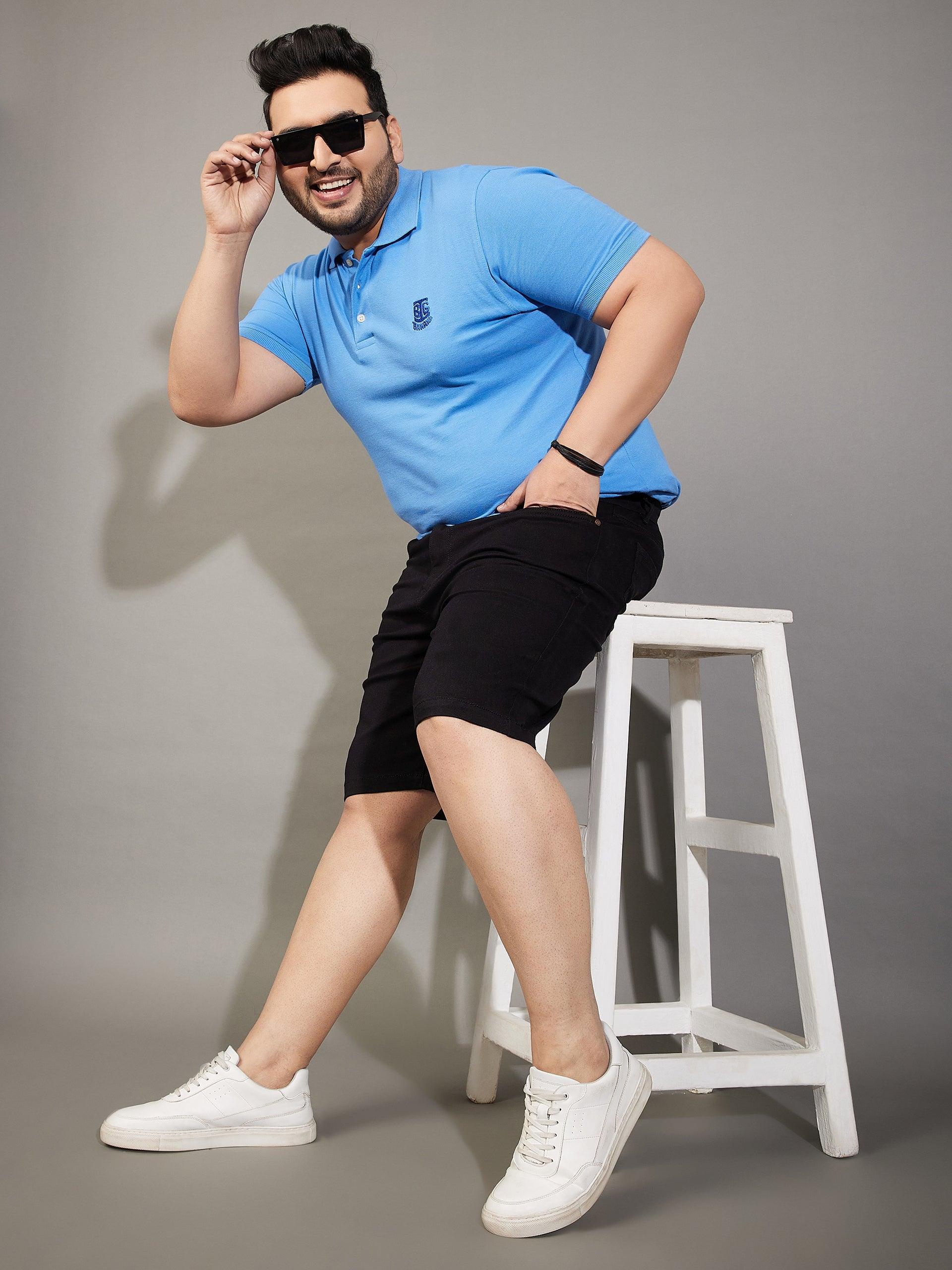 Men Plus Size Impetus-Black Solid Shorts - bigbanana