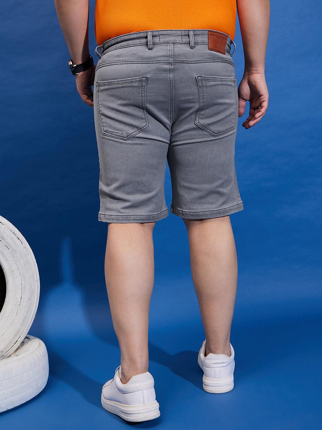 Men Plus Size Impetus-Grey Solid Shorts - bigbanana