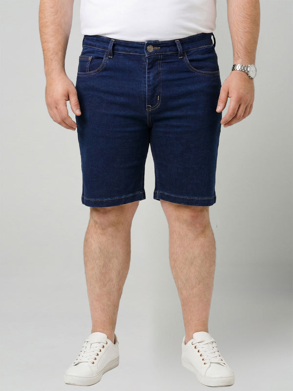 Men Plus Size Vigorous Navy Blue Solid Shorts