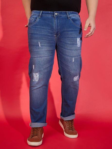 Men Plus Size Incline Washed Jeans - bigbanana