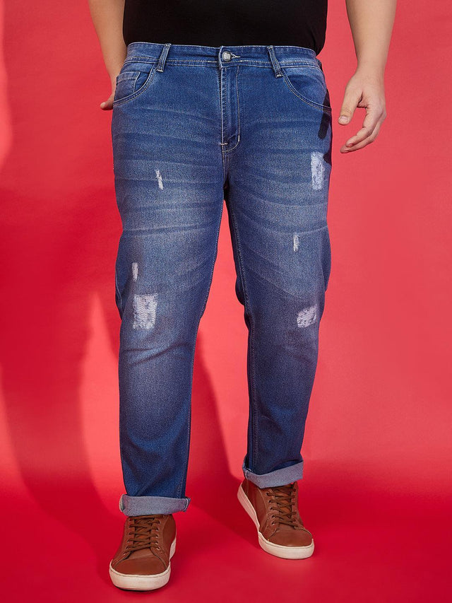 Men Plus Size Incline Washed Jeans - bigbanana