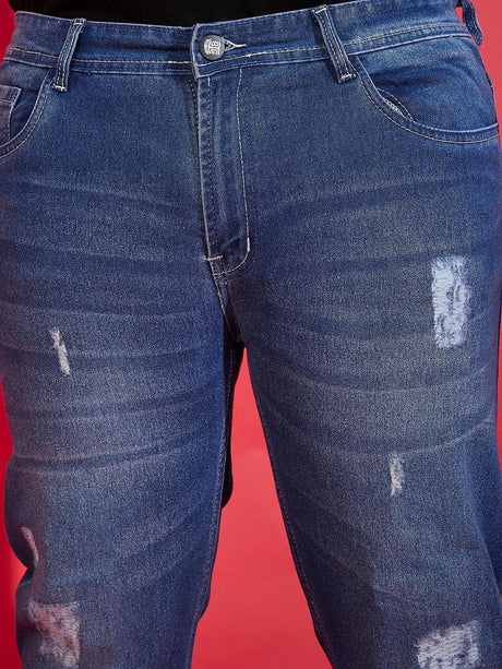 Men Plus Size Incline Washed Jeans - bigbanana