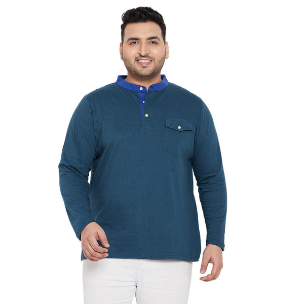 Men Plus Size Infinity Solid Henley Tshirt