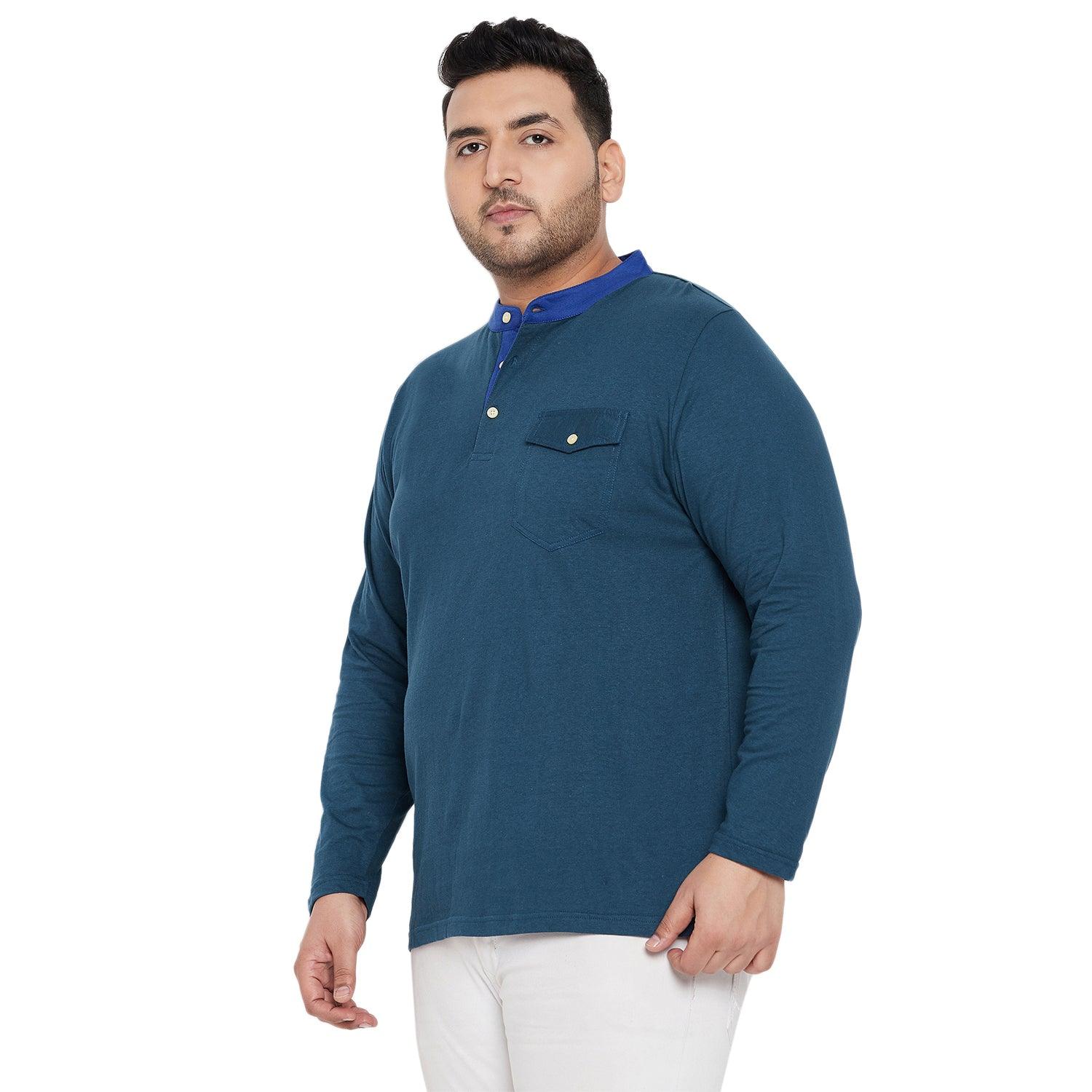 Men Plus Size Infinity Solid Henley Tshirt - bigbanana