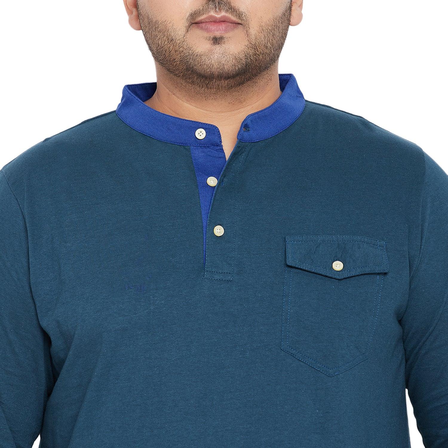 Men Plus Size Infinity Solid Henley Tshirt - bigbanana