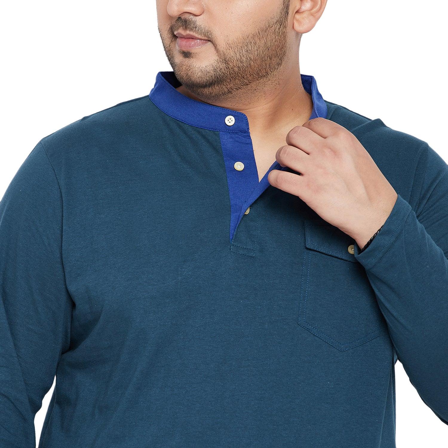 Men Plus Size Infinity Solid Henley Tshirt - bigbanana