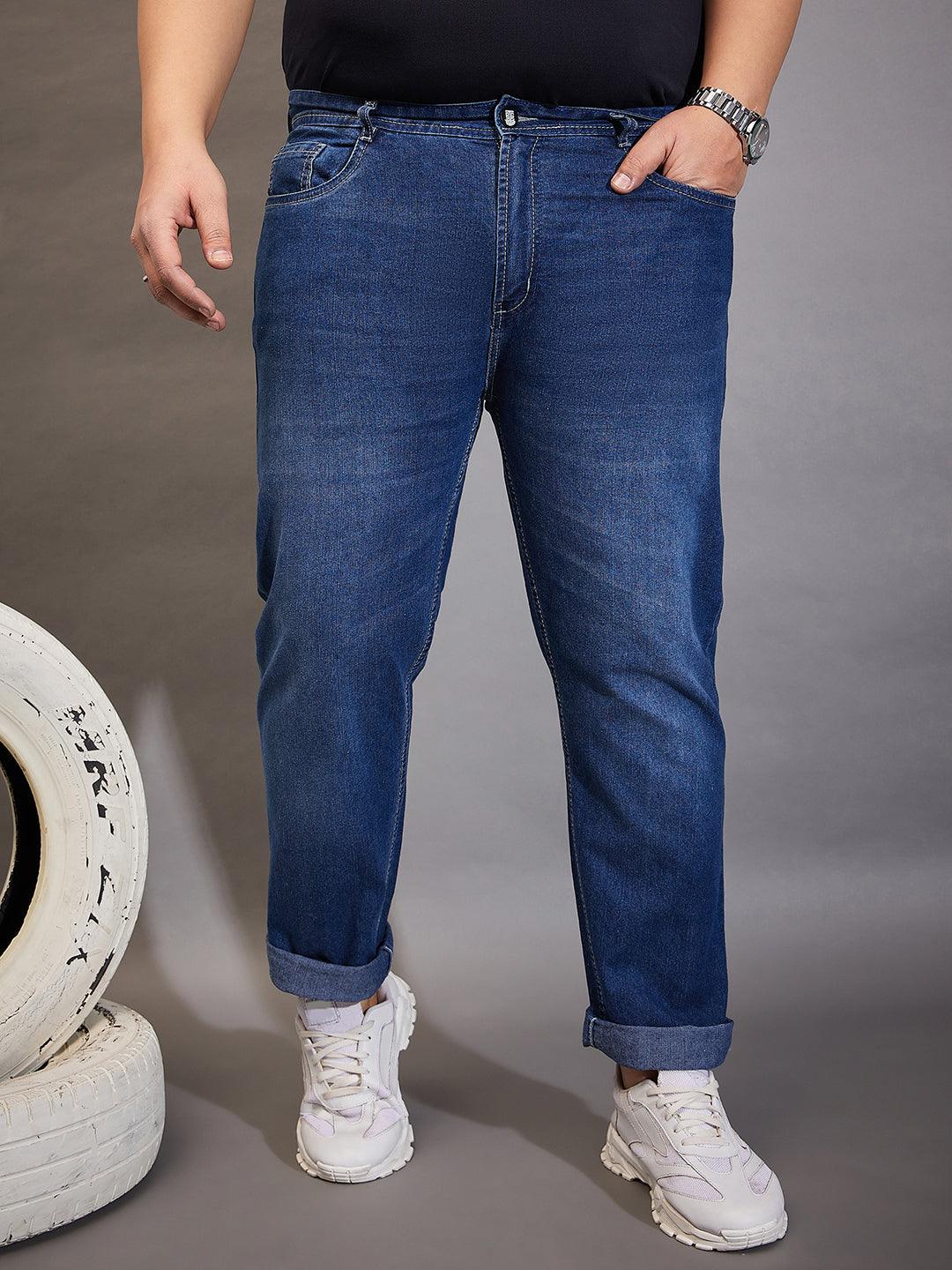 Men Plus Size Ingre Washed Indigo Denim - bigbanana