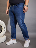 Men Plus Size Ingre Washed Indigo Denim - bigbanana