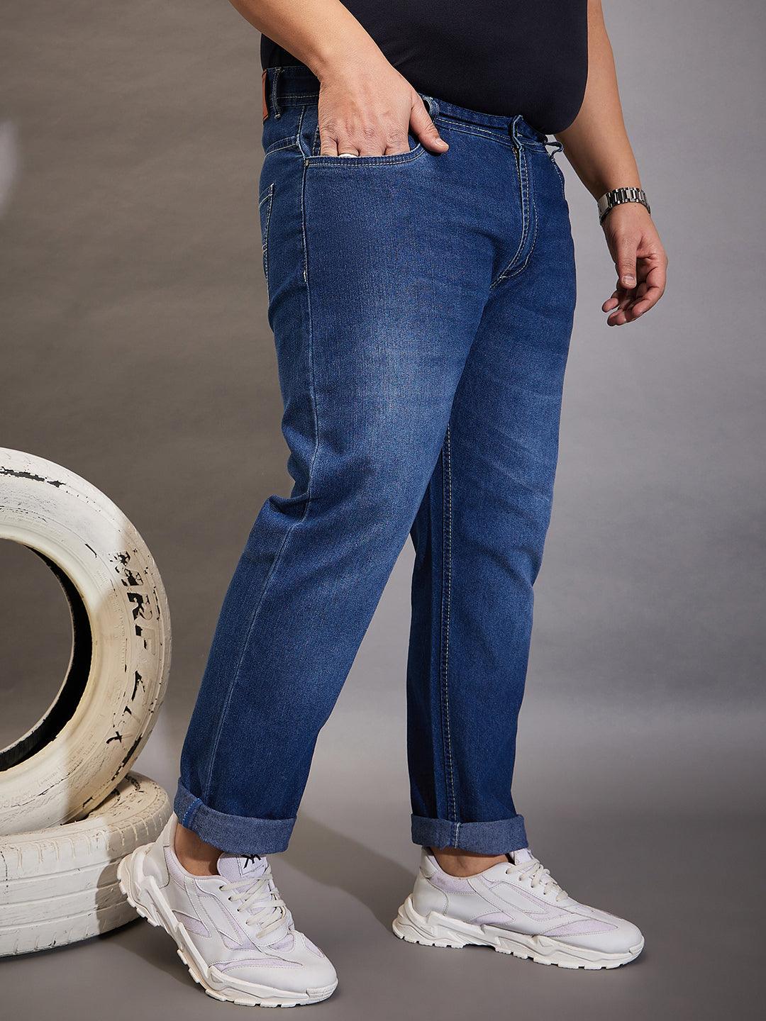 Men Plus Size Ingre Washed Indigo Denim - bigbanana