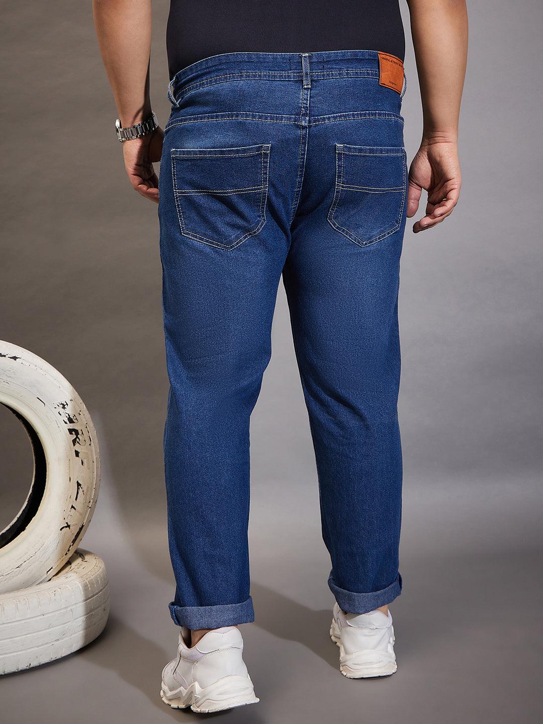 Men Plus Size Ingre Washed Indigo Denim - bigbanana