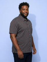 Men Plus Size Initial Grey Striped Casual Shirt