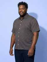 Men Plus Size Initial Grey Striped Casual Shirt