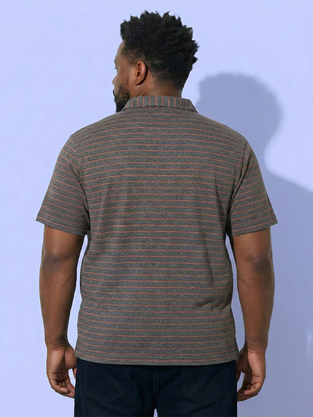 Men Plus Size Initial Grey Striped Casual Shirt