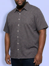 Men Plus Size Initial Grey Striped Casual Shirt