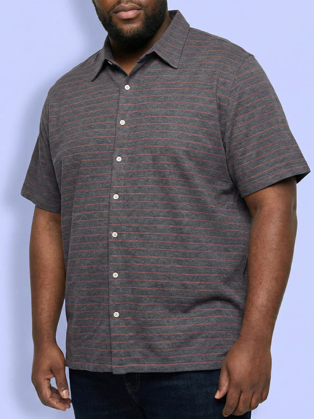 Men Plus Size Initial Grey Striped Casual Shirt