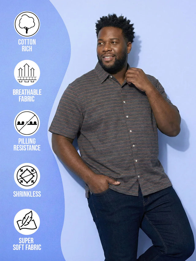 Men Plus Size Initial Grey Striped Casual Shirt