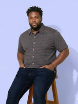 Men Plus Size Initial Grey Striped Casual Shirt