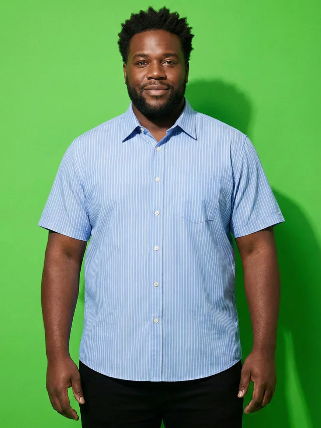 Men Plus Size Intent Sky-Blue Striped Casual Shirt