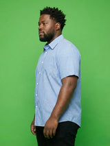 Men Plus Size Intent Sky-Blue Striped Casual Shirt