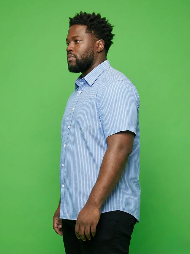 Men Plus Size Intent Sky-Blue Striped Casual Shirt