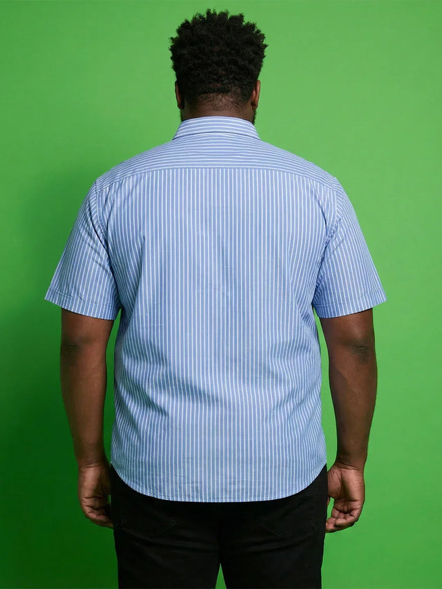 Men Plus Size Intent Sky-Blue Striped Casual Shirt