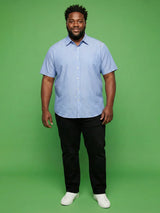 Men Plus Size Intent Sky-Blue Striped Casual Shirt