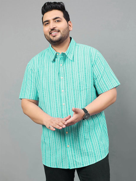 Men Plus Size Jae Green Striped Shirt - bigbanana