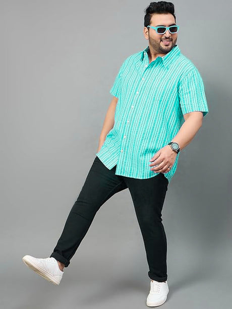 Men Plus Size Jae Green Striped Shirt - bigbanana