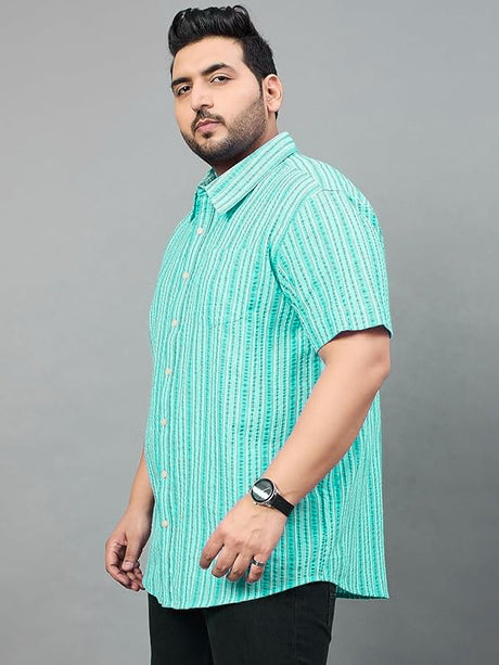Men Plus Size Jae Green Striped Shirt - bigbanana