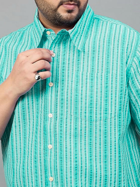 Men Plus Size Jae Green Striped Shirt - bigbanana
