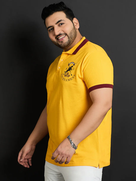 Men Plus Size Jamaica-Yellow Printed Polo Tshirt - bigbanana