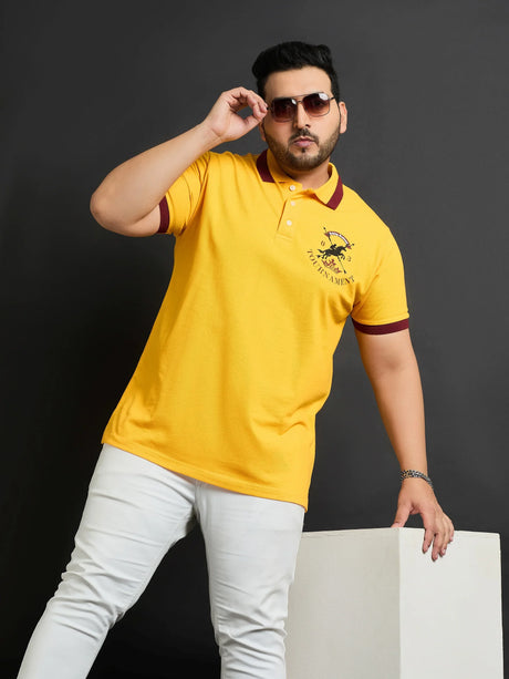 Men Plus Size Jamaica-Yellow Printed Polo Tshirt - bigbanana