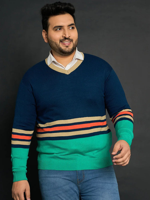 Men Plus Size Jamestown Colourblocked Sweater