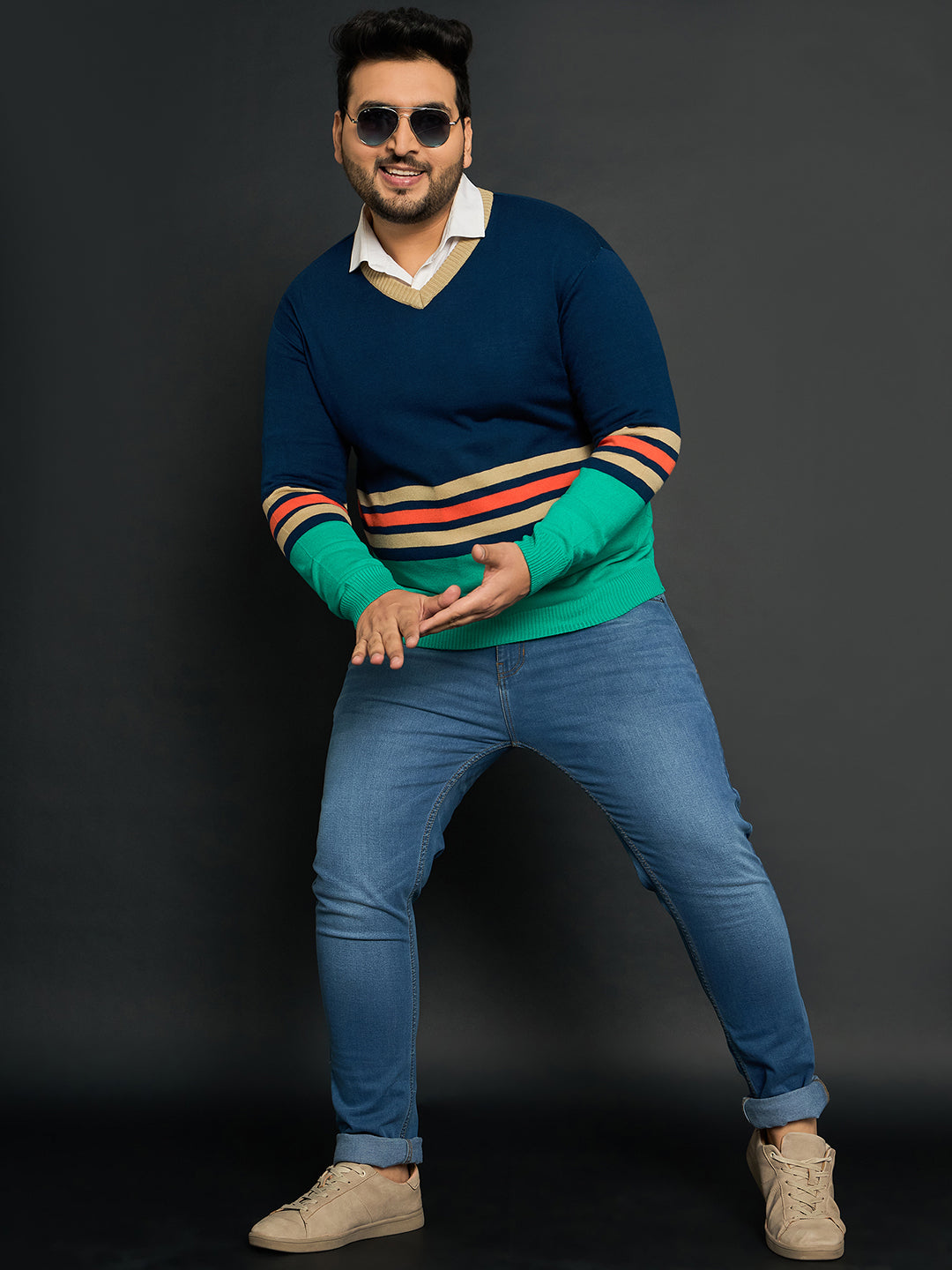 Men Plus Size Leon Colourblocked Sweater - bigbanana