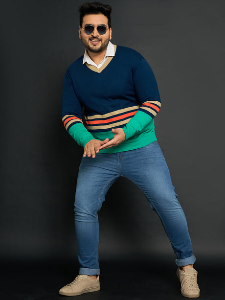 Men Plus Size Leon Colourblocked Sweater - bigbanana