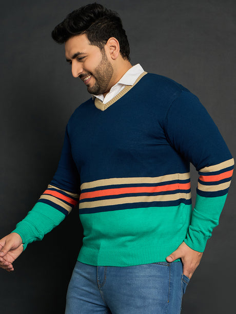 Men Plus Size Leon Colourblocked Sweater - bigbanana