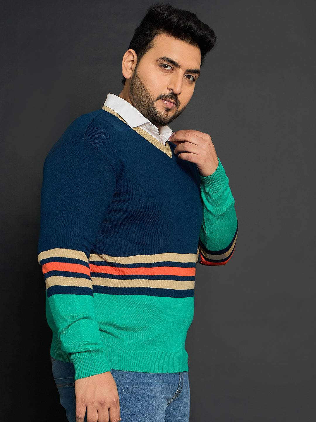 Men Plus Size Leon Colourblocked Sweater - bigbanana
