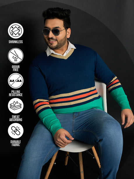 Men Plus Size Leon Colourblocked Sweater - bigbanana