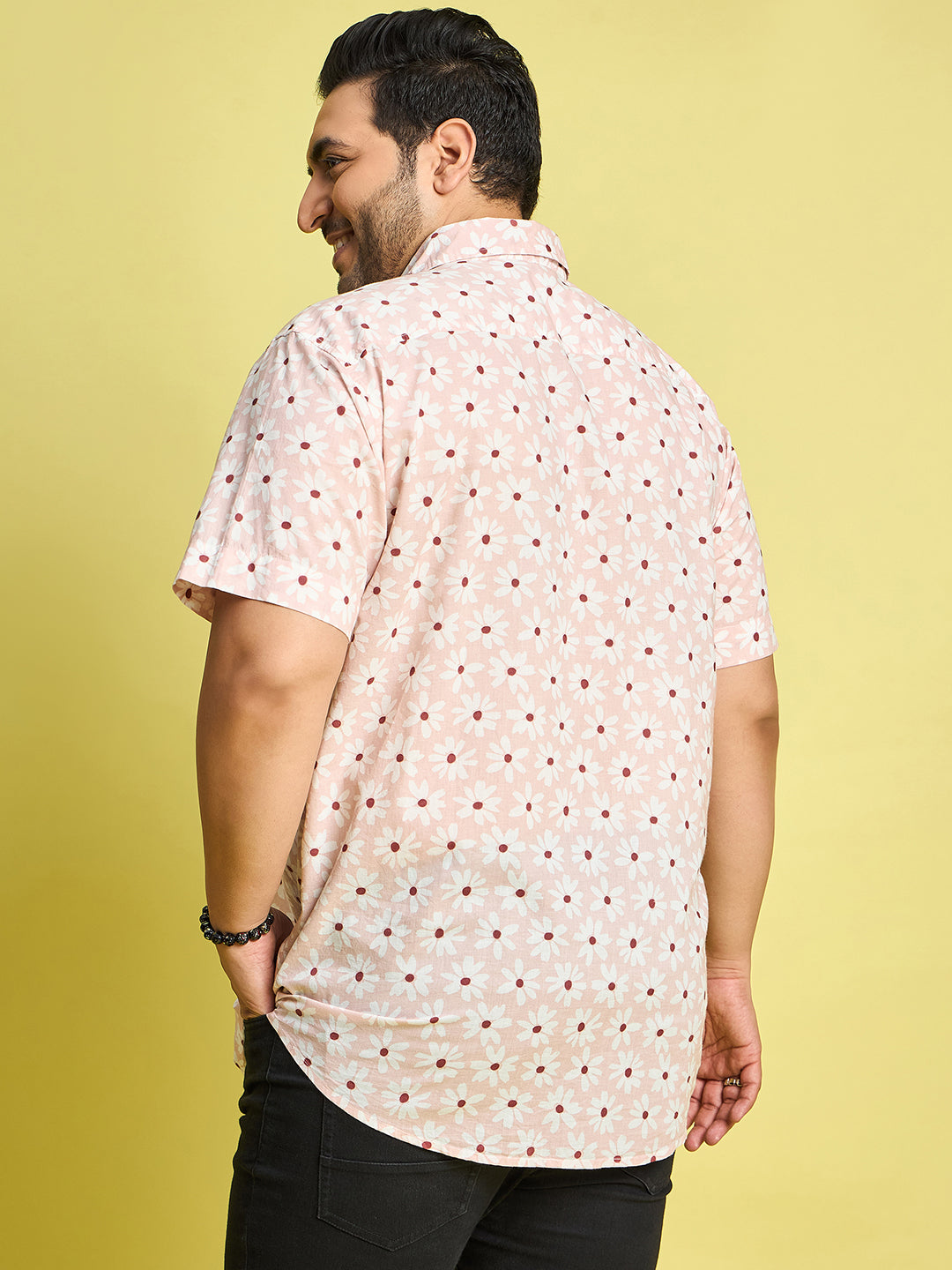 Men Plus Size Jotham White Floral Print Peach Color Shirt - bigbanana