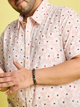 Men Plus Size Jotham White Floral Print Peach Color Shirt - bigbanana