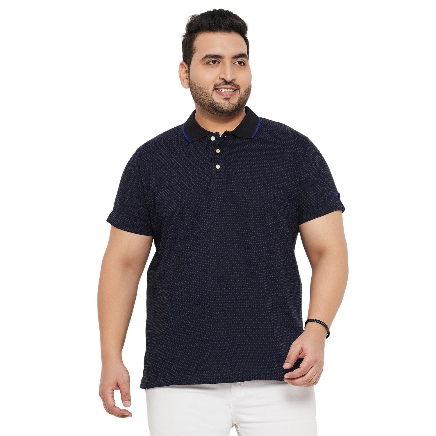 Men Plus Size Joy-Blue Textured Polo Tshirt - bigbanana