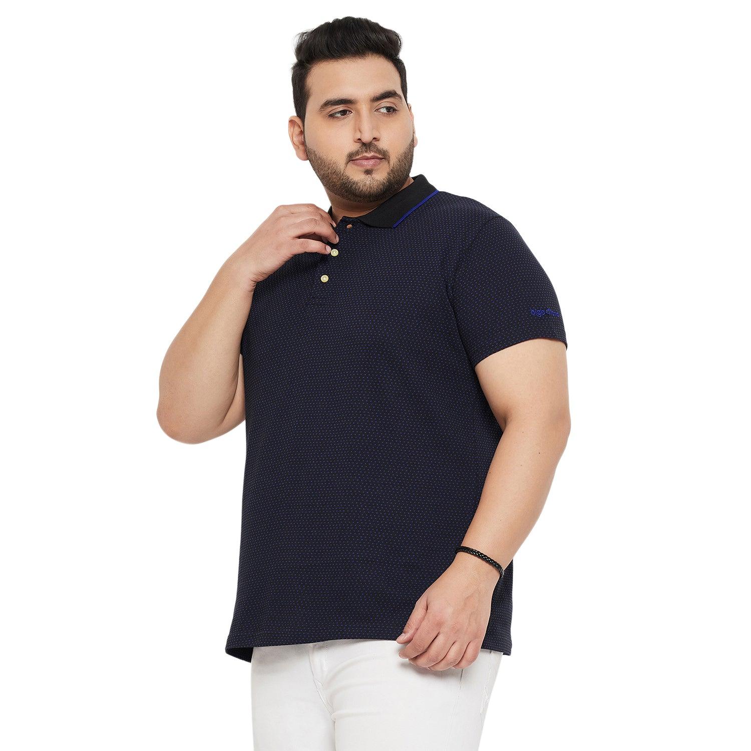 Men Plus Size Joy-Blue Textured Polo Tshirt - bigbanana