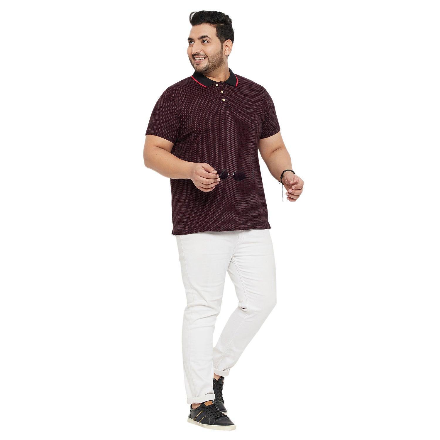 Men Plus Size Joy-Maroon Textured Polo Tshirt - bigbanana