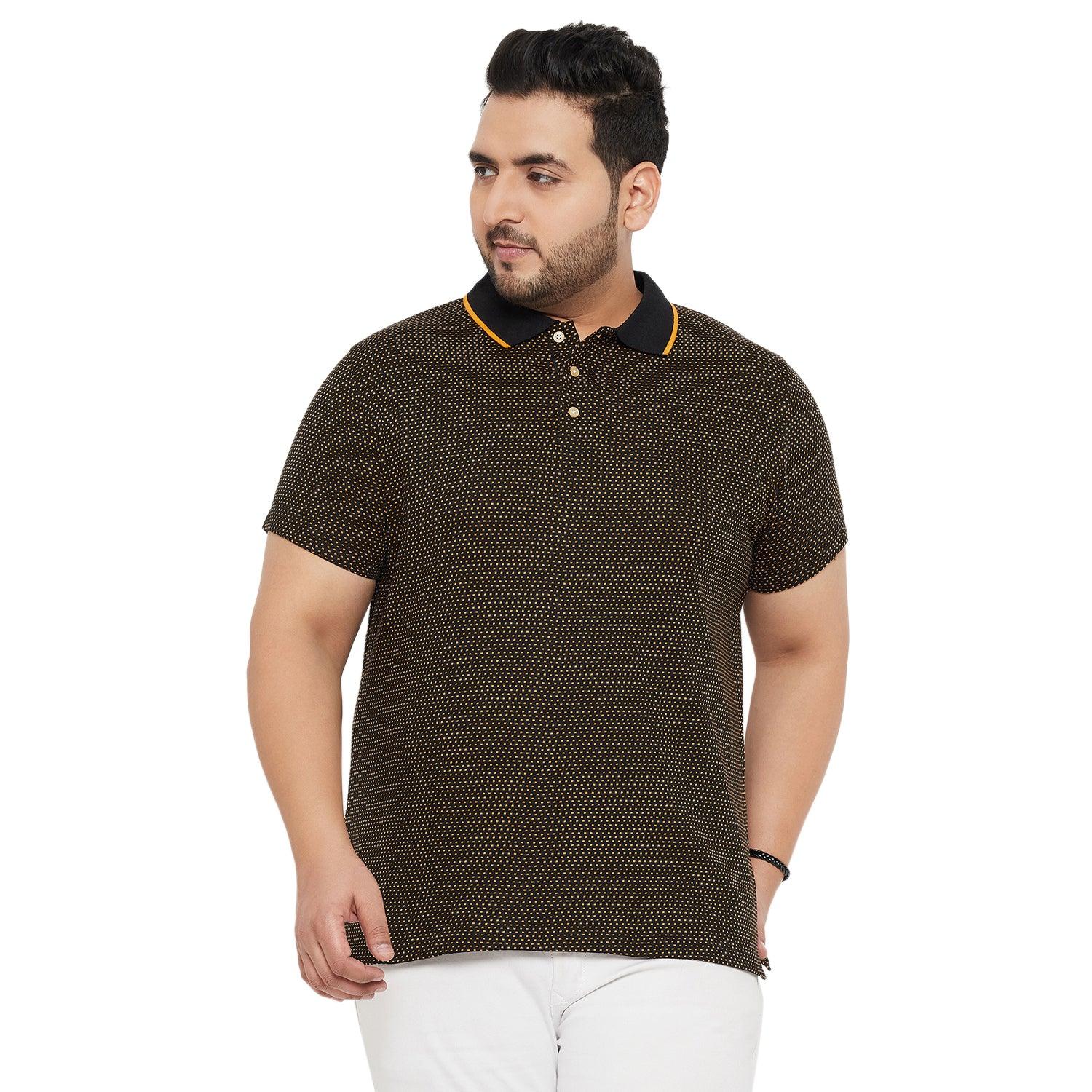 Men Plus Size Joy-Yellow Textured Polo Tshirt - bigbanana