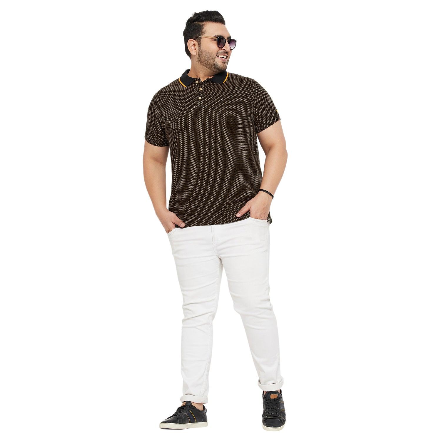 Men Plus Size Joy-Yellow Textured Polo Tshirt - bigbanana