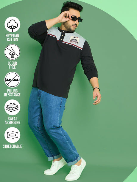 Men Plus Size Jurado Color Block Henley Tshirt - bigbanana