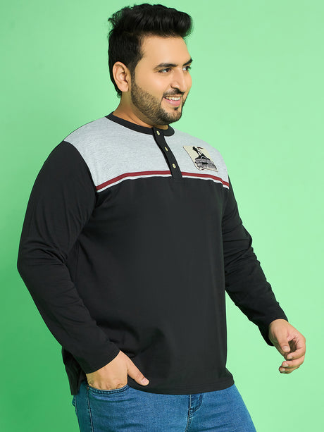 Men Plus Size Jurado Color Block Henley Tshirt - bigbanana
