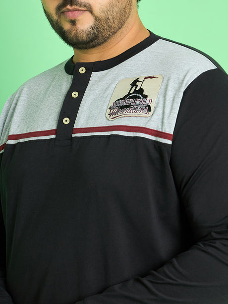 Men Plus Size Jurado Color Block Henley Tshirt - bigbanana